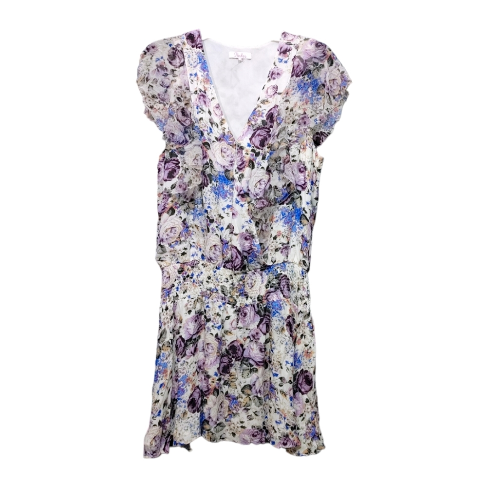Parker Gabriella Floral Silk Shirt Sleeve Mini Dress Women's Size Medium M - Picture 6 of 14